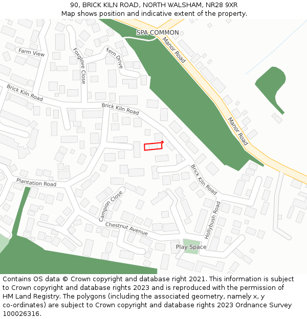 90, BRICK KILN ROAD, NORTH WALSHAM, NR28 9XR: Location map and indicative extent of plot