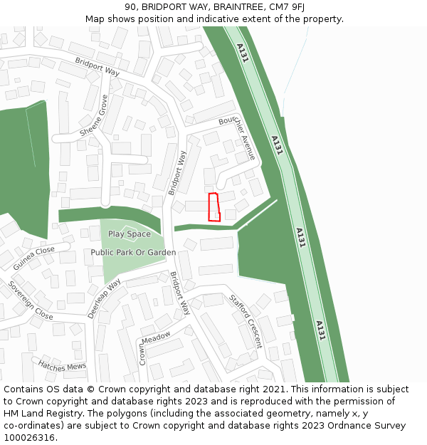 90, BRIDPORT WAY, BRAINTREE, CM7 9FJ: Location map and indicative extent of plot