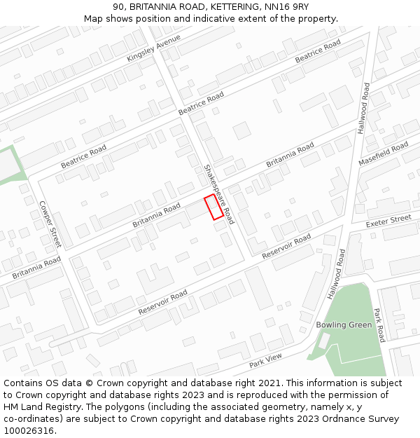 90, BRITANNIA ROAD, KETTERING, NN16 9RY: Location map and indicative extent of plot