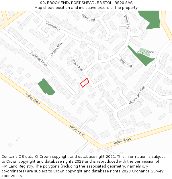 90, BROCK END, PORTISHEAD, BRISTOL, BS20 8AS: Location map and indicative extent of plot