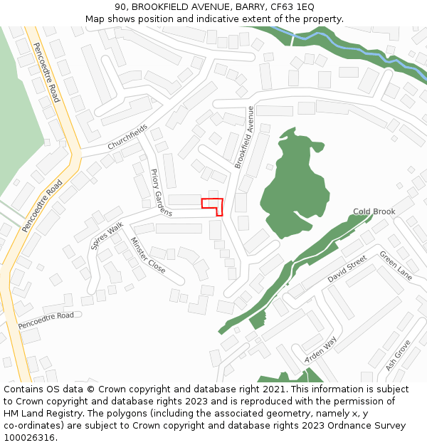 90, BROOKFIELD AVENUE, BARRY, CF63 1EQ: Location map and indicative extent of plot