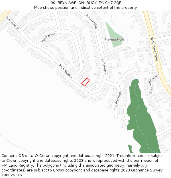 90, BRYN AWELON, BUCKLEY, CH7 2QF: Location map and indicative extent of plot