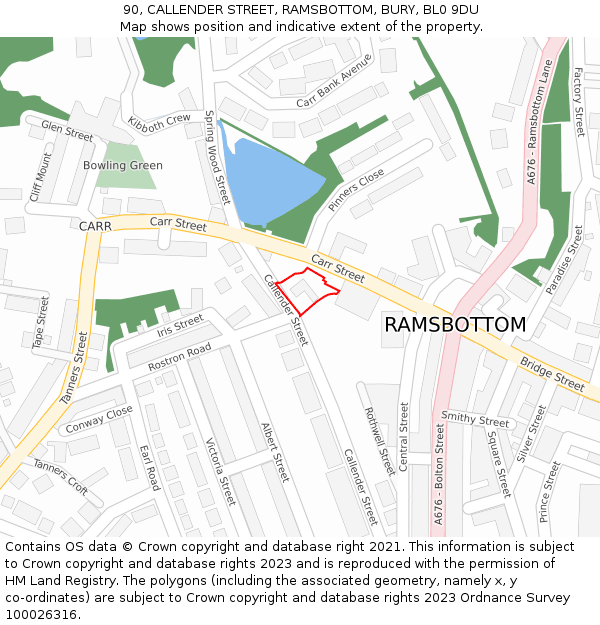 90, CALLENDER STREET, RAMSBOTTOM, BURY, BL0 9DU: Location map and indicative extent of plot