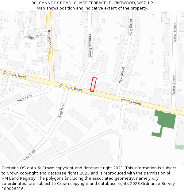 90, CANNOCK ROAD, CHASE TERRACE, BURNTWOOD, WS7 1JP: Location map and indicative extent of plot