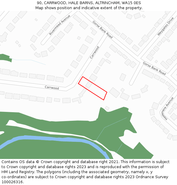 90, CARRWOOD, HALE BARNS, ALTRINCHAM, WA15 0ES: Location map and indicative extent of plot