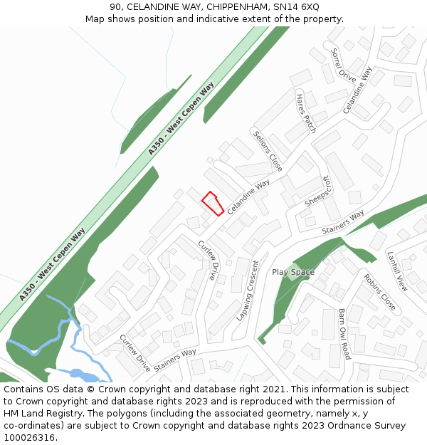 90, CELANDINE WAY, CHIPPENHAM, SN14 6XQ: Location map and indicative extent of plot
