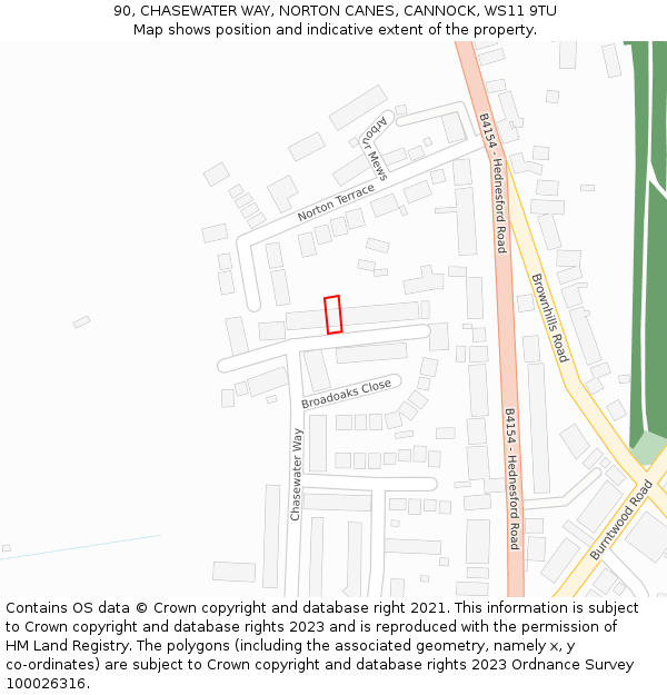90, CHASEWATER WAY, NORTON CANES, CANNOCK, WS11 9TU: Location map and indicative extent of plot