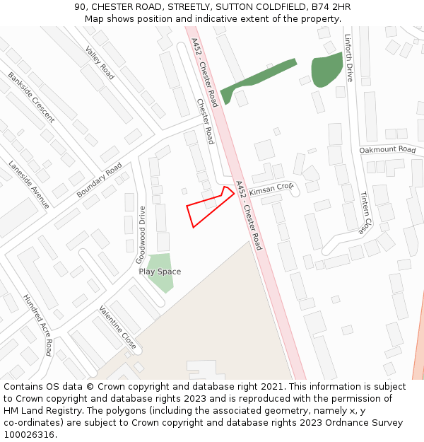 90, CHESTER ROAD, STREETLY, SUTTON COLDFIELD, B74 2HR: Location map and indicative extent of plot