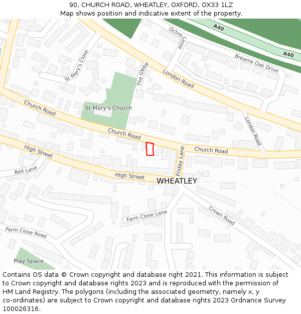 90, CHURCH ROAD, WHEATLEY, OXFORD, OX33 1LZ: Location map and indicative extent of plot