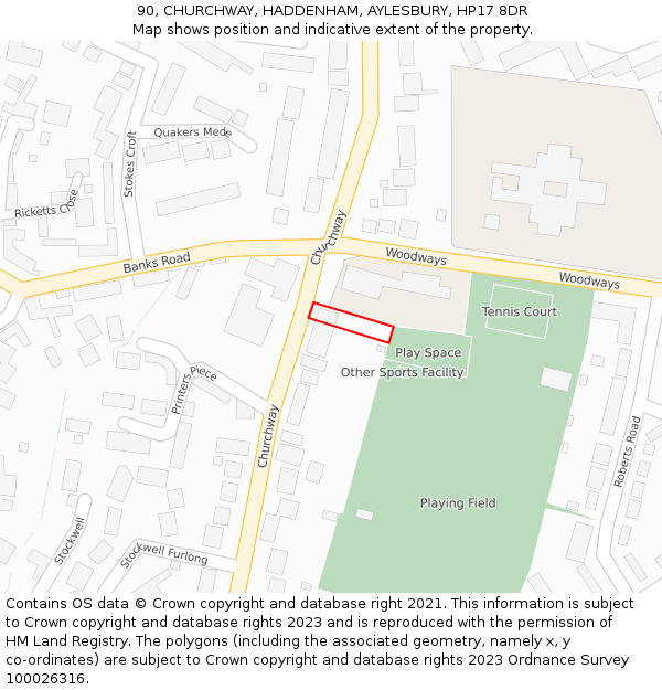 90, CHURCHWAY, HADDENHAM, AYLESBURY, HP17 8DR: Location map and indicative extent of plot