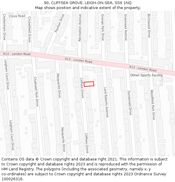 90, CLIFFSEA GROVE, LEIGH-ON-SEA, SS9 1NQ: Location map and indicative extent of plot