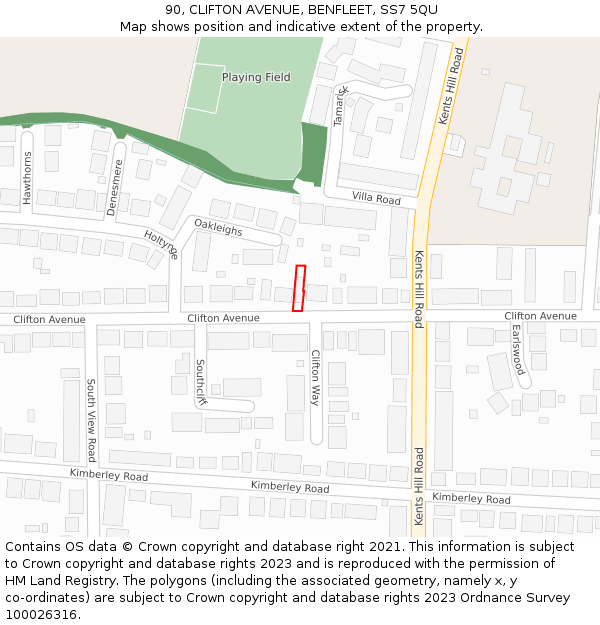 90, CLIFTON AVENUE, BENFLEET, SS7 5QU: Location map and indicative extent of plot