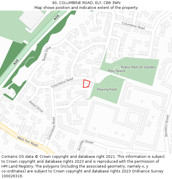 90, COLUMBINE ROAD, ELY, CB6 3WN: Location map and indicative extent of plot