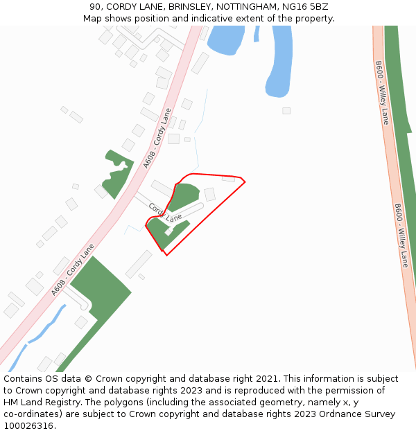 90, CORDY LANE, BRINSLEY, NOTTINGHAM, NG16 5BZ: Location map and indicative extent of plot