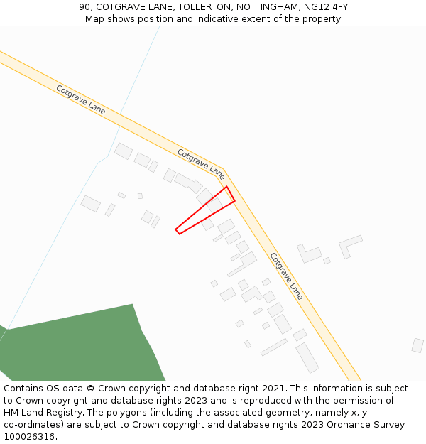 90, COTGRAVE LANE, TOLLERTON, NOTTINGHAM, NG12 4FY: Location map and indicative extent of plot