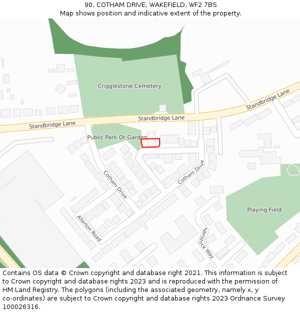 90, COTHAM DRIVE, WAKEFIELD, WF2 7BS: Location map and indicative extent of plot