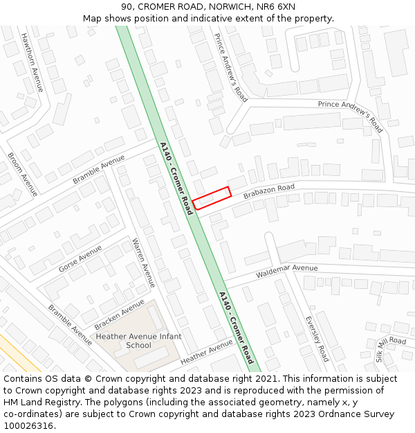 90, CROMER ROAD, NORWICH, NR6 6XN: Location map and indicative extent of plot