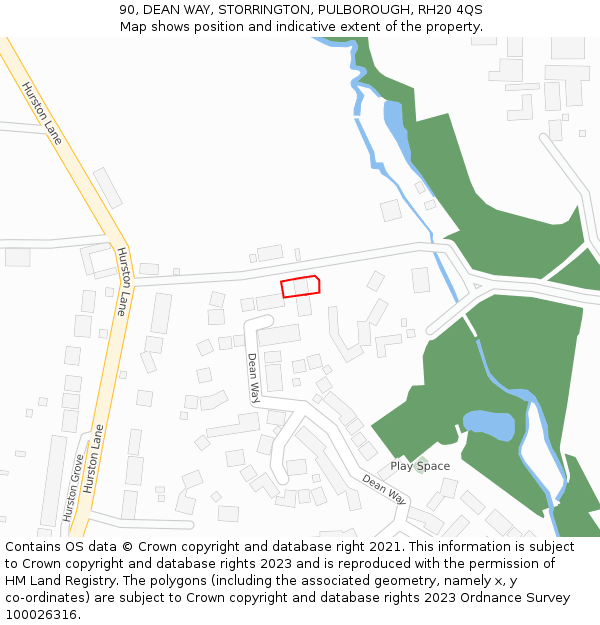 90, DEAN WAY, STORRINGTON, PULBOROUGH, RH20 4QS: Location map and indicative extent of plot