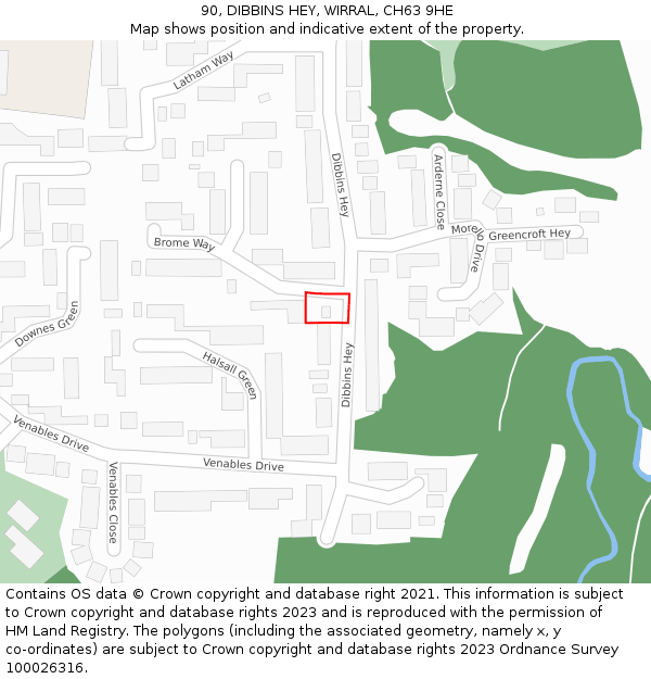 90, DIBBINS HEY, WIRRAL, CH63 9HE: Location map and indicative extent of plot