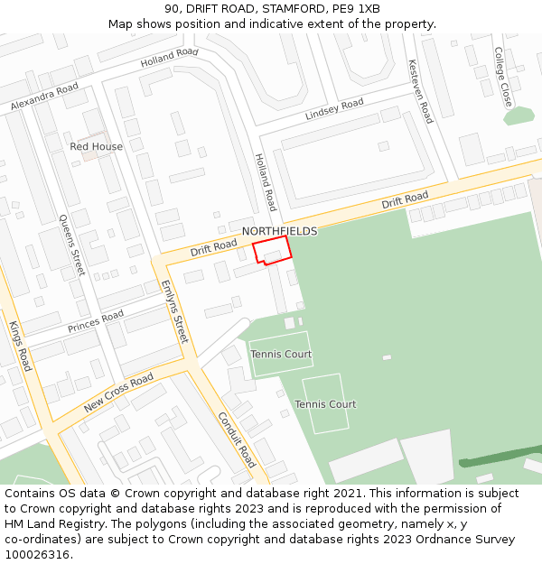 90, DRIFT ROAD, STAMFORD, PE9 1XB: Location map and indicative extent of plot