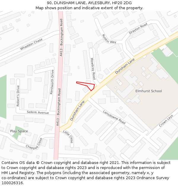 90, DUNSHAM LANE, AYLESBURY, HP20 2DG: Location map and indicative extent of plot