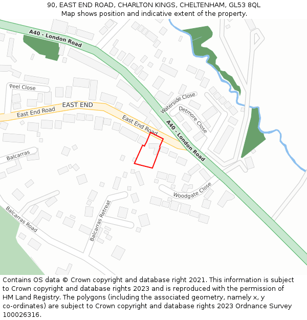 90, EAST END ROAD, CHARLTON KINGS, CHELTENHAM, GL53 8QL: Location map and indicative extent of plot