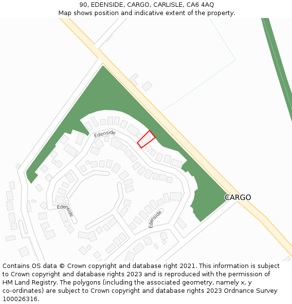 90, EDENSIDE, CARGO, CARLISLE, CA6 4AQ: Location map and indicative extent of plot