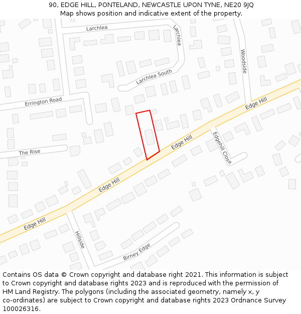 90, EDGE HILL, PONTELAND, NEWCASTLE UPON TYNE, NE20 9JQ: Location map and indicative extent of plot