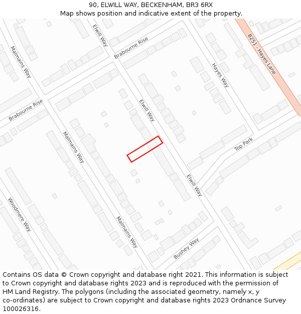 90, ELWILL WAY, BECKENHAM, BR3 6RX: Location map and indicative extent of plot