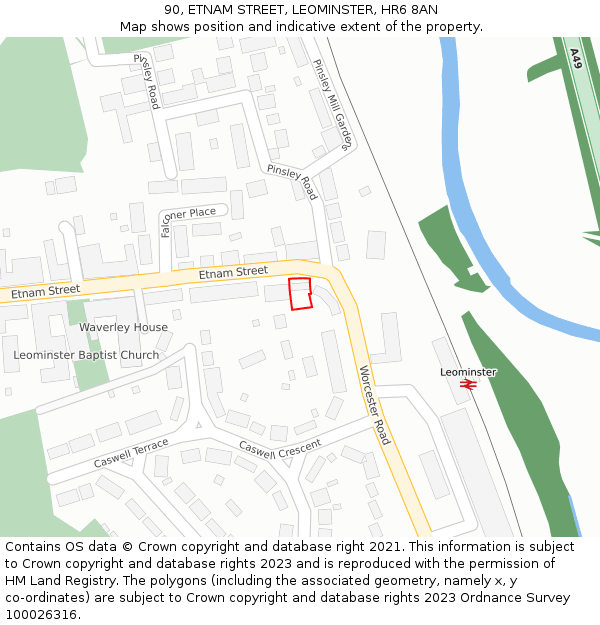 90, ETNAM STREET, LEOMINSTER, HR6 8AN: Location map and indicative extent of plot