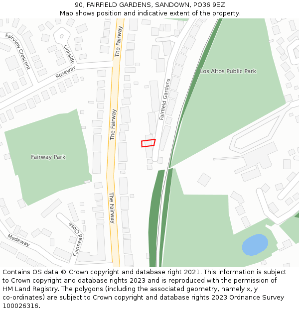 90, FAIRFIELD GARDENS, SANDOWN, PO36 9EZ: Location map and indicative extent of plot