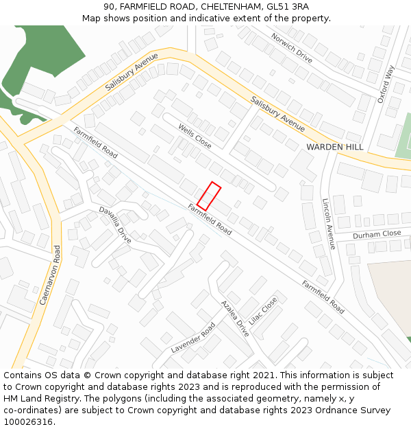 90, FARMFIELD ROAD, CHELTENHAM, GL51 3RA: Location map and indicative extent of plot