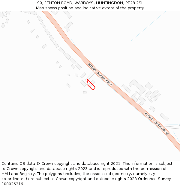 90, FENTON ROAD, WARBOYS, HUNTINGDON, PE28 2SL: Location map and indicative extent of plot