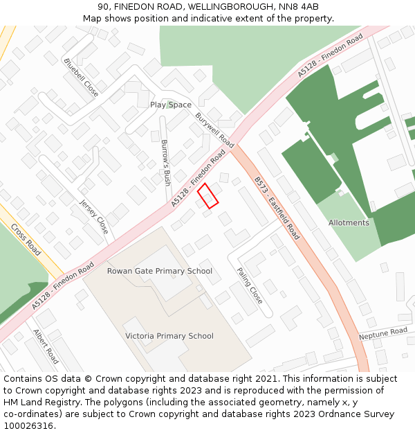 90, FINEDON ROAD, WELLINGBOROUGH, NN8 4AB: Location map and indicative extent of plot