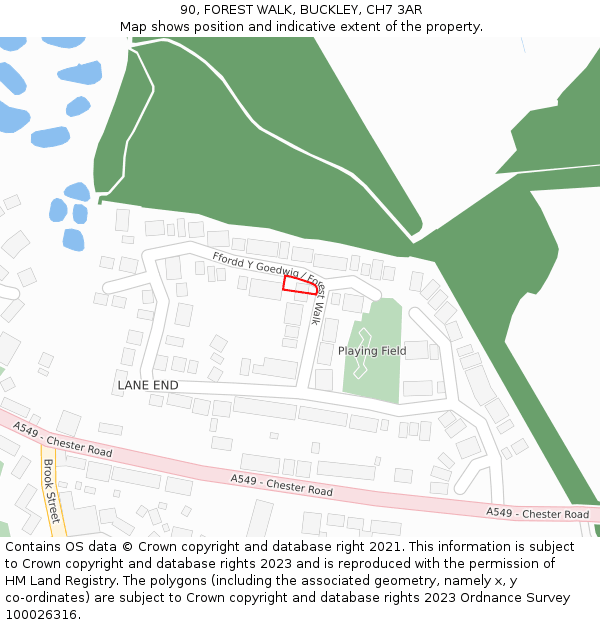 90, FOREST WALK, BUCKLEY, CH7 3AR: Location map and indicative extent of plot