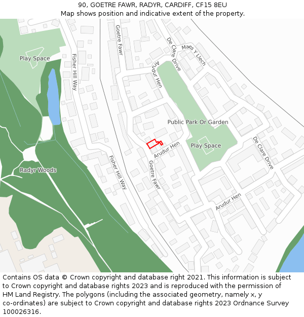 90, GOETRE FAWR, RADYR, CARDIFF, CF15 8EU: Location map and indicative extent of plot