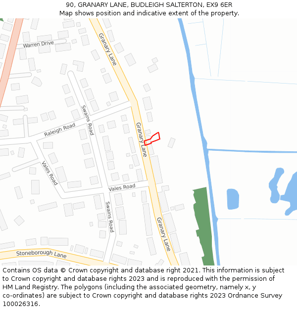 90, GRANARY LANE, BUDLEIGH SALTERTON, EX9 6ER: Location map and indicative extent of plot