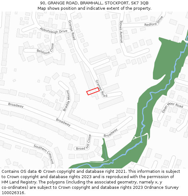 90, GRANGE ROAD, BRAMHALL, STOCKPORT, SK7 3QB: Location map and indicative extent of plot