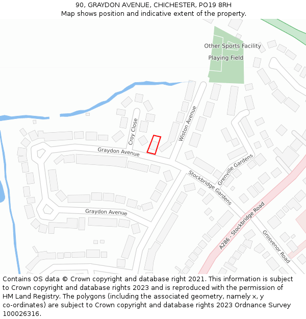 90, GRAYDON AVENUE, CHICHESTER, PO19 8RH: Location map and indicative extent of plot