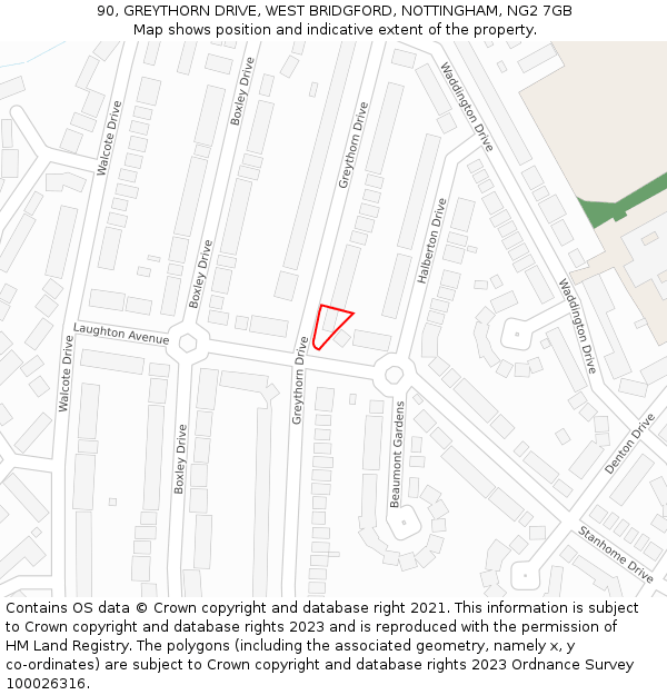 90, GREYTHORN DRIVE, WEST BRIDGFORD, NOTTINGHAM, NG2 7GB: Location map and indicative extent of plot