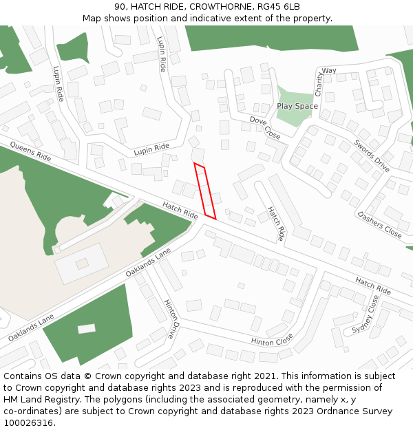90, HATCH RIDE, CROWTHORNE, RG45 6LB: Location map and indicative extent of plot
