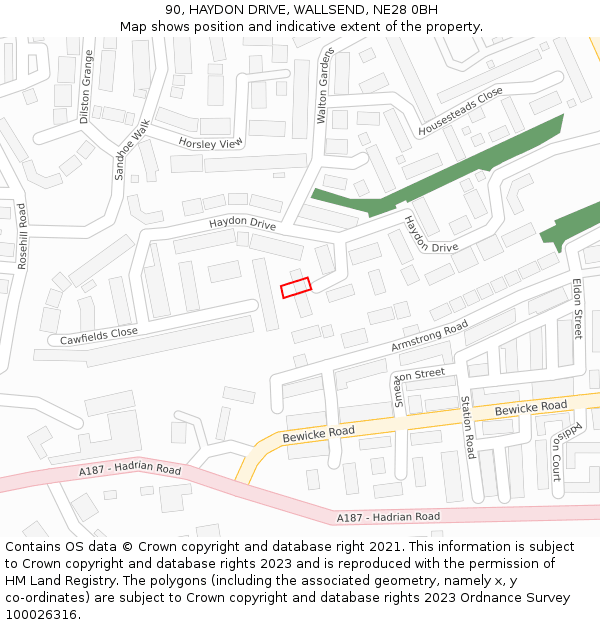 90, HAYDON DRIVE, WALLSEND, NE28 0BH: Location map and indicative extent of plot