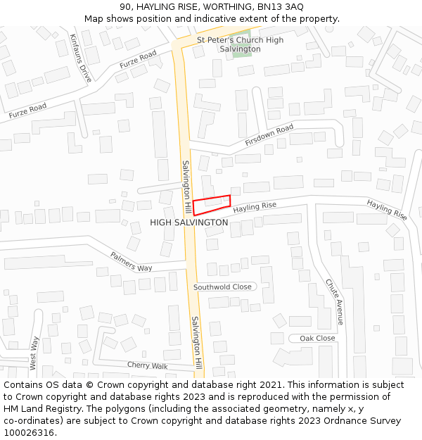 90, HAYLING RISE, WORTHING, BN13 3AQ: Location map and indicative extent of plot