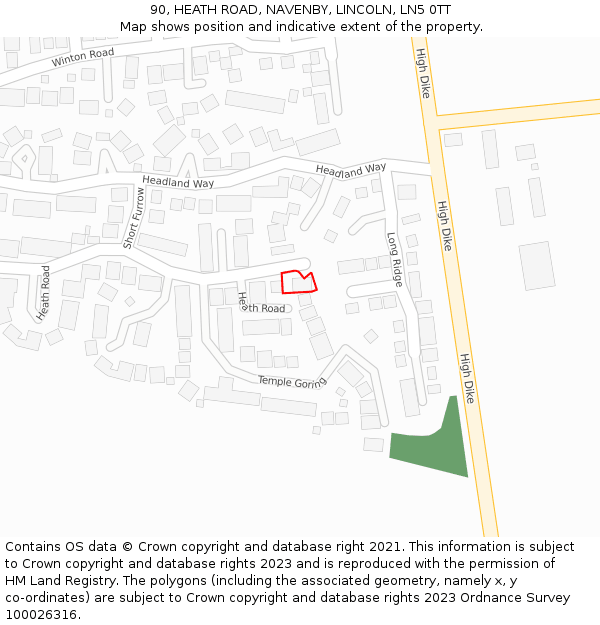 90, HEATH ROAD, NAVENBY, LINCOLN, LN5 0TT: Location map and indicative extent of plot