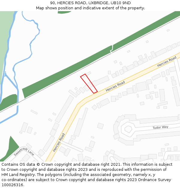 90, HERCIES ROAD, UXBRIDGE, UB10 9ND: Location map and indicative extent of plot