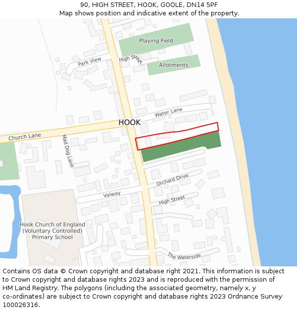 90, HIGH STREET, HOOK, GOOLE, DN14 5PF: Location map and indicative extent of plot