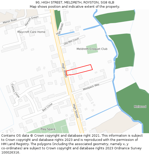 90, HIGH STREET, MELDRETH, ROYSTON, SG8 6LB: Location map and indicative extent of plot