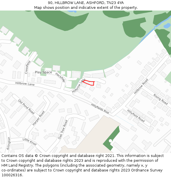 90, HILLBROW LANE, ASHFORD, TN23 4YA: Location map and indicative extent of plot
