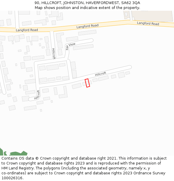 90, HILLCROFT, JOHNSTON, HAVERFORDWEST, SA62 3QA: Location map and indicative extent of plot