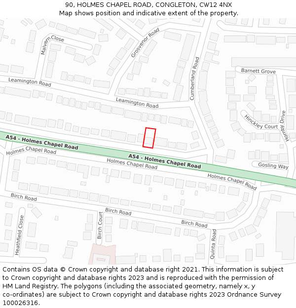 90, HOLMES CHAPEL ROAD, CONGLETON, CW12 4NX: Location map and indicative extent of plot